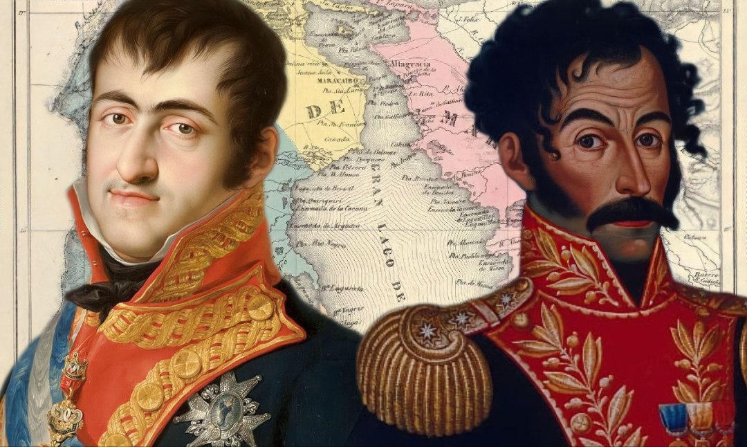 Fernando VII y Simón Bolívar sobre el mapa de la Provincia de Maracaibo. Composición: Kiko Perozo