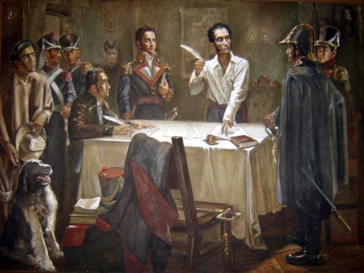 Simón Bolívar firma el Decreto de Guerra a Muerte. Cuadro de Ivan Belsky