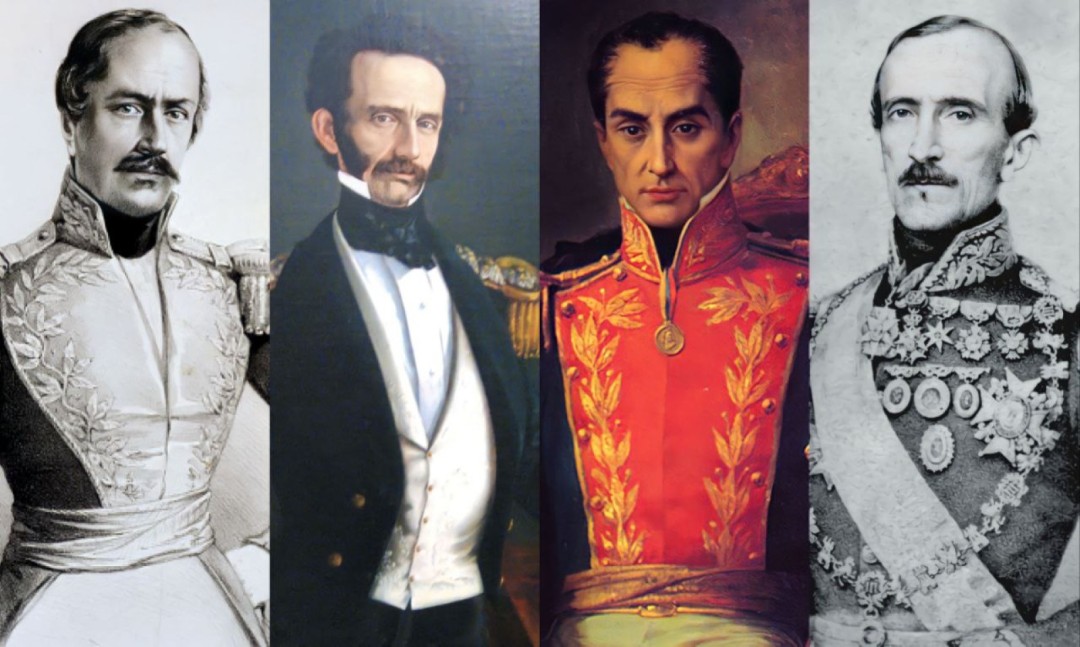 José María Obando, Tomás Cipriano de Mosquera, Simón Bolívar y Juan José Flores.